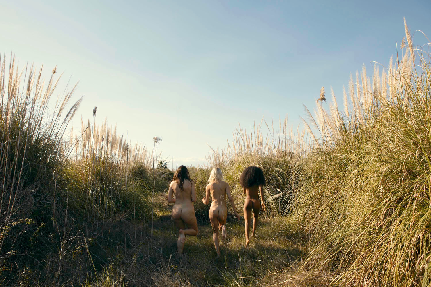women running in a field 