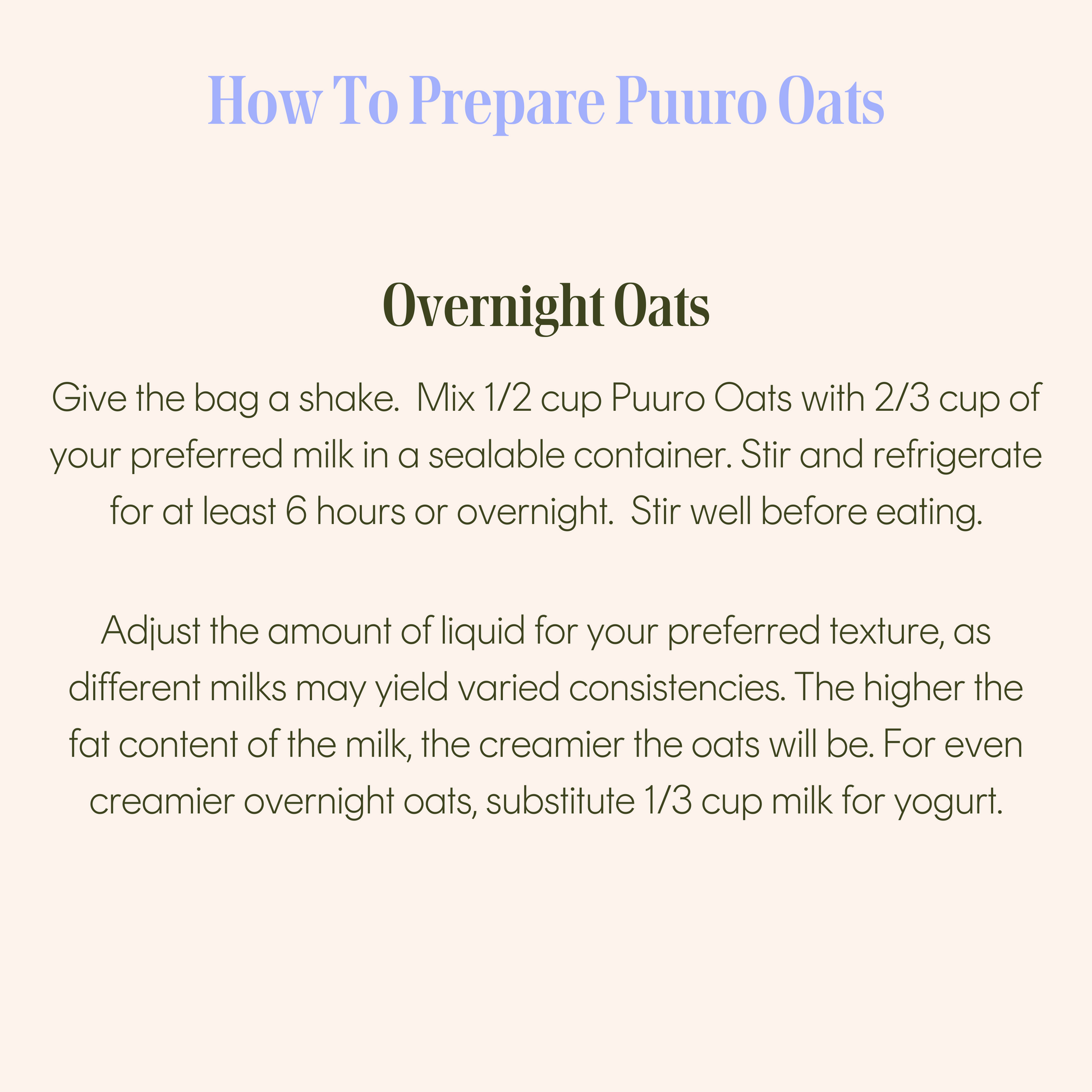 Instructions on how to prepare Puuro Oats as overnight oats 