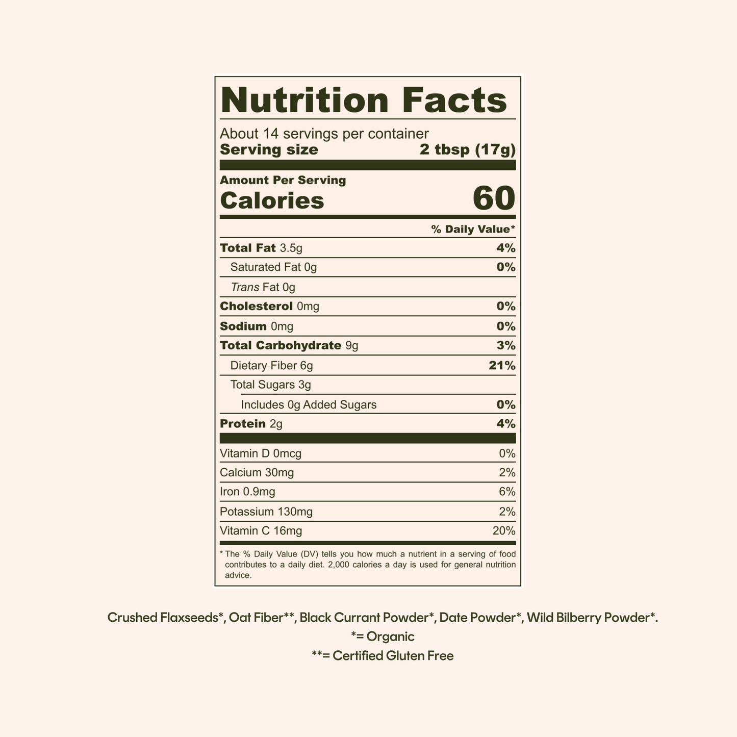 Nutrition Label for Oat & Berry Fiber 
